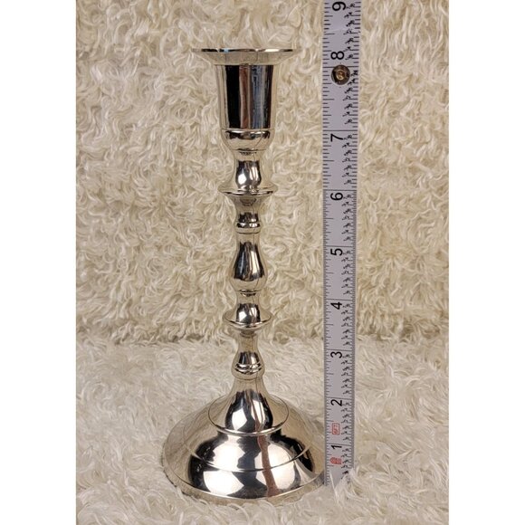 Vintage 1980's Solid Brass Silver-Toned Candlestick - Picture 9 of 14